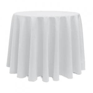 WHITE POLYESTER TABLECLOTH 108 ROUND